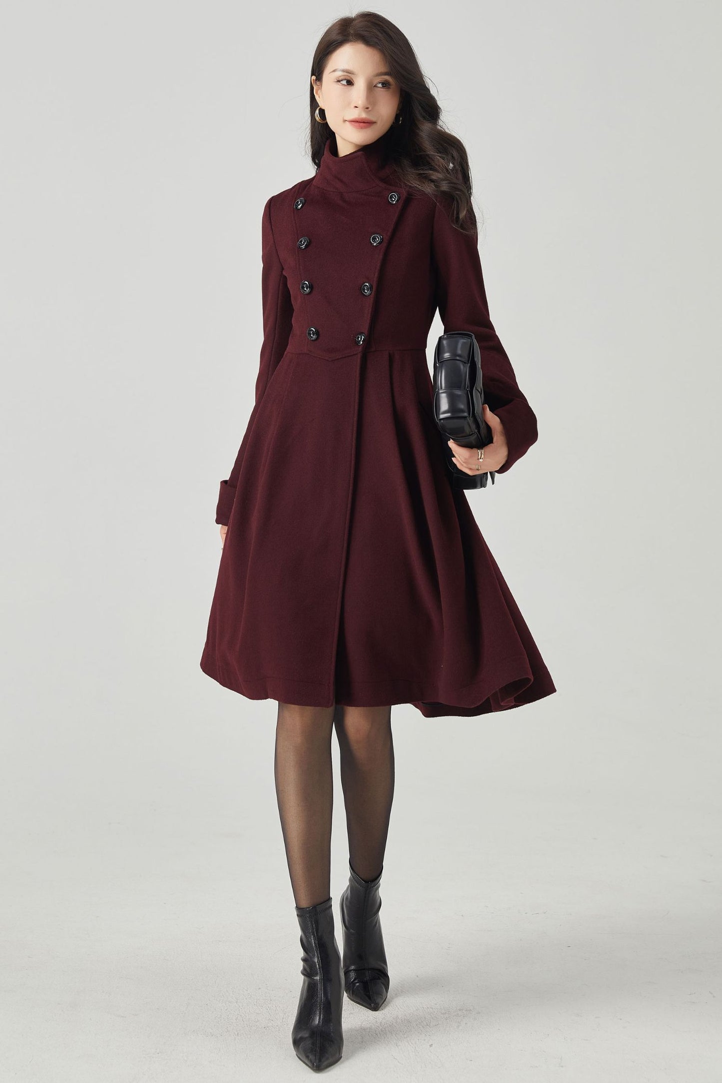 Wool Coat Women, Double Breasted Wool Coat C3566