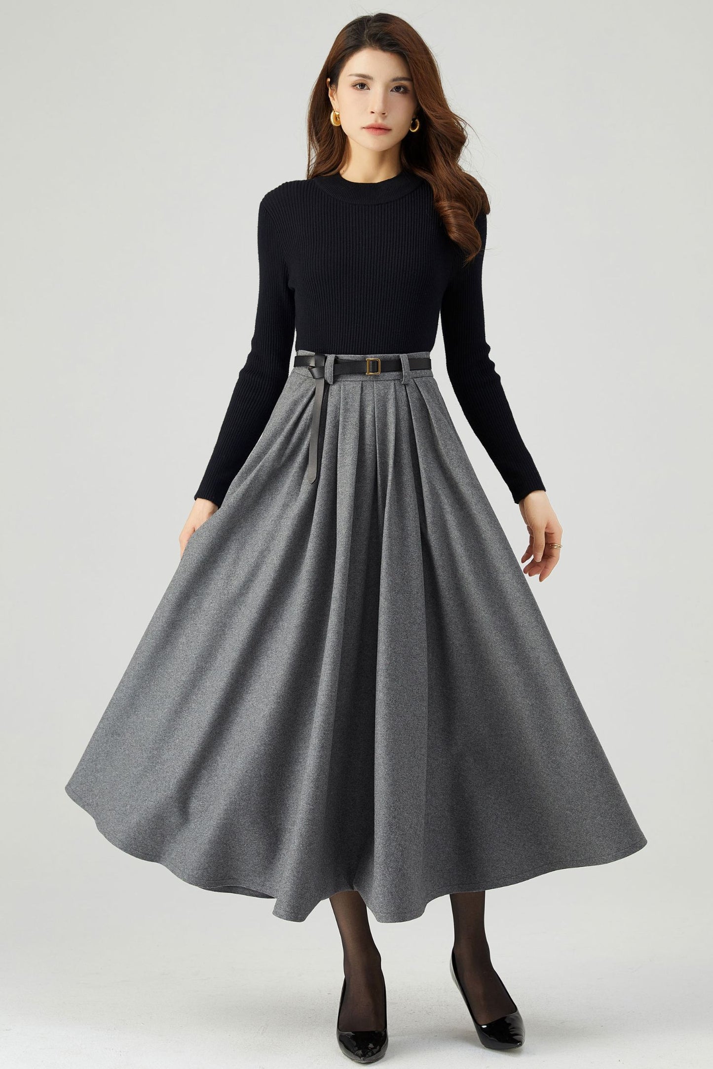 Gray Wool Skirt, Pleated wool Skirt, Womens Wool Skirt C3548