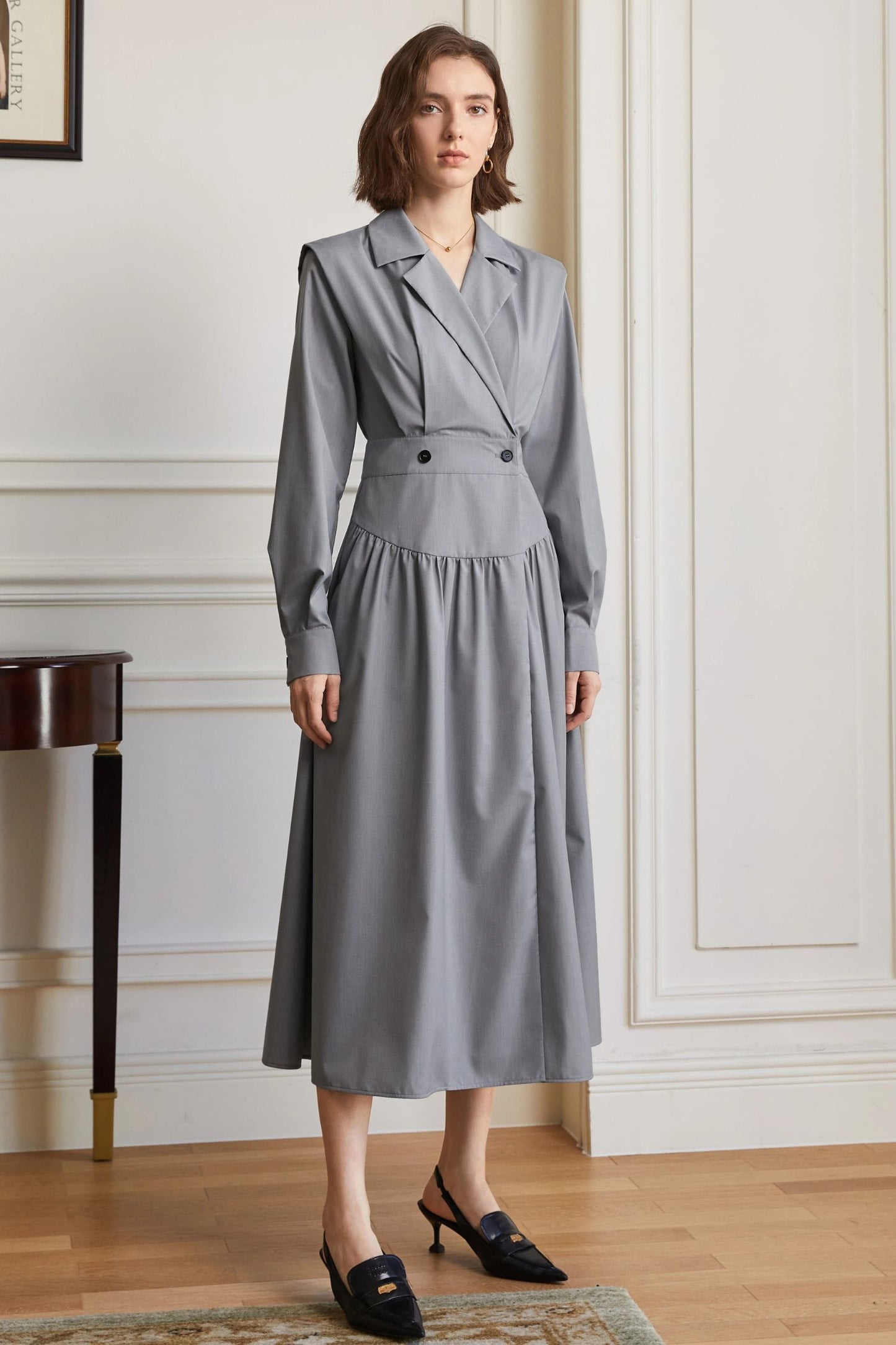 Gray shirt dress women, autumn dress for women C3475
