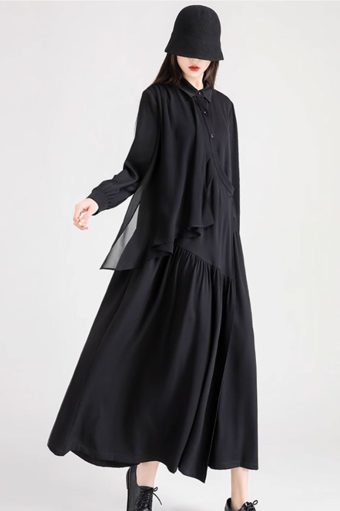 black long sleeves shirt dress women autumn C3501