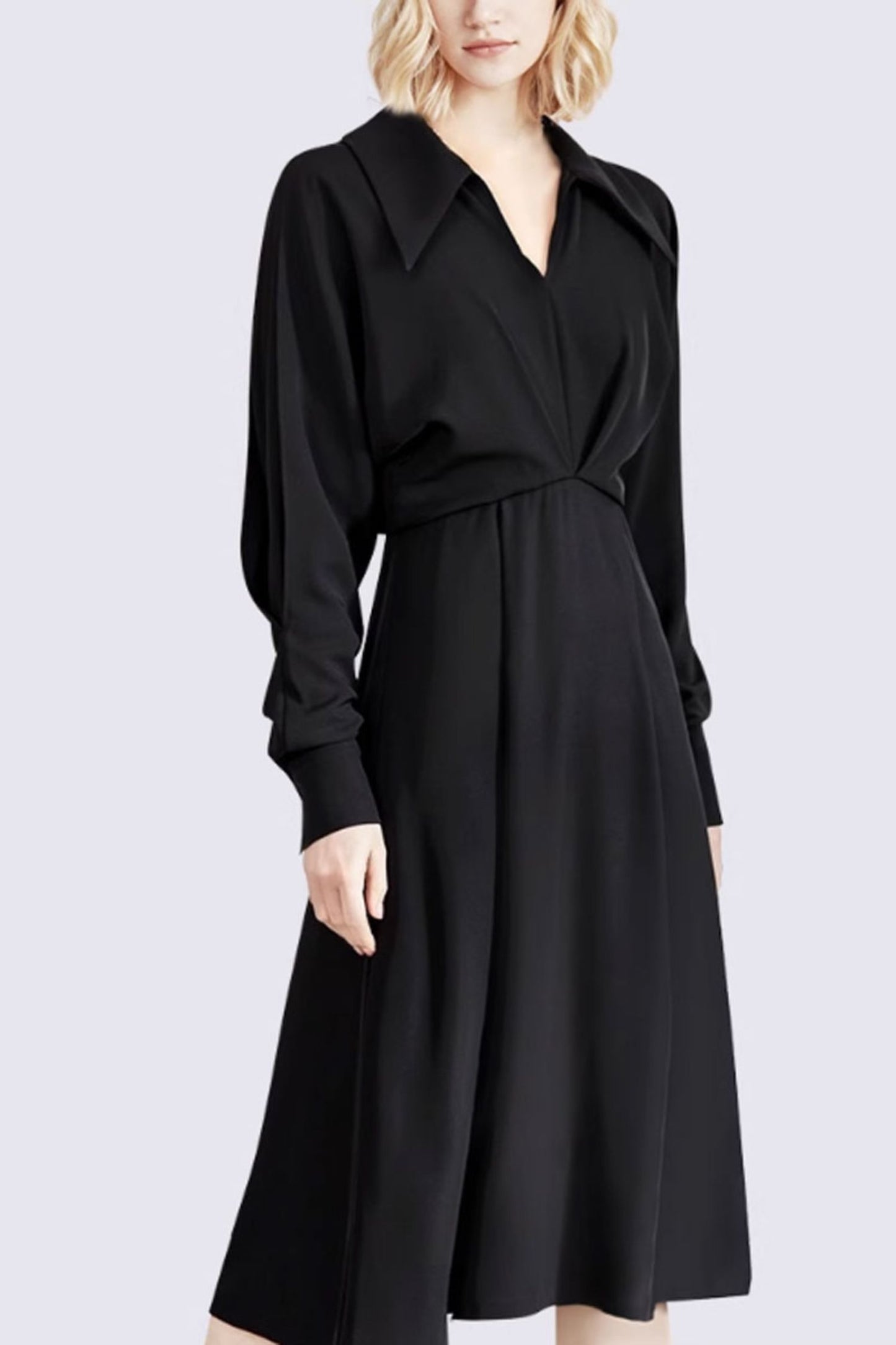 high waist v neck dress with long sleeves C3493