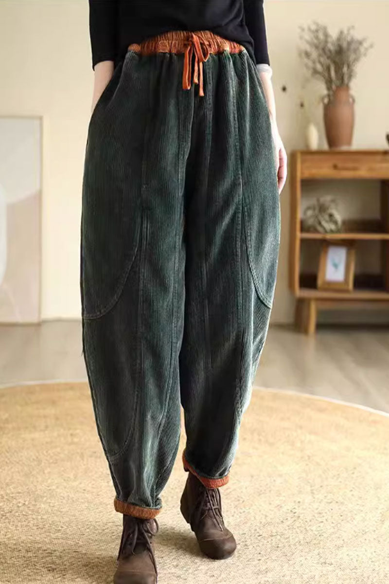 long corduroy pants with drawstring waist C3814