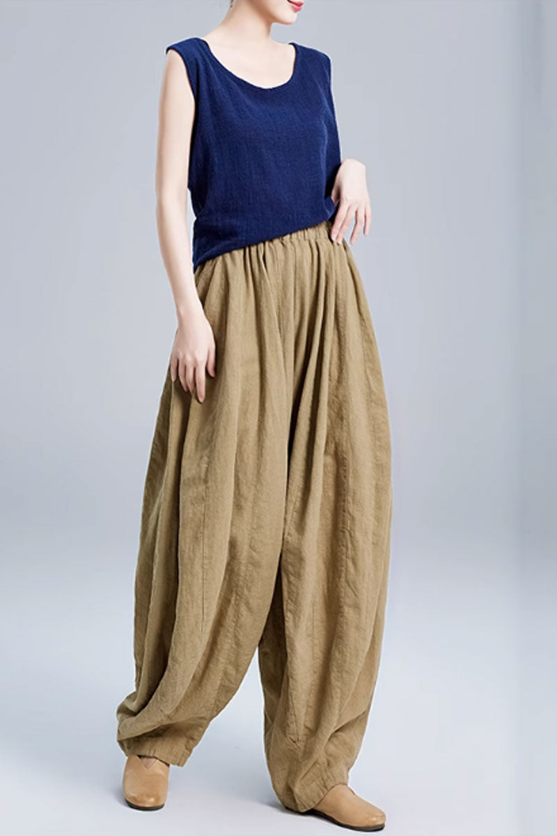 wide leg loose fitting long linen pants women C3867