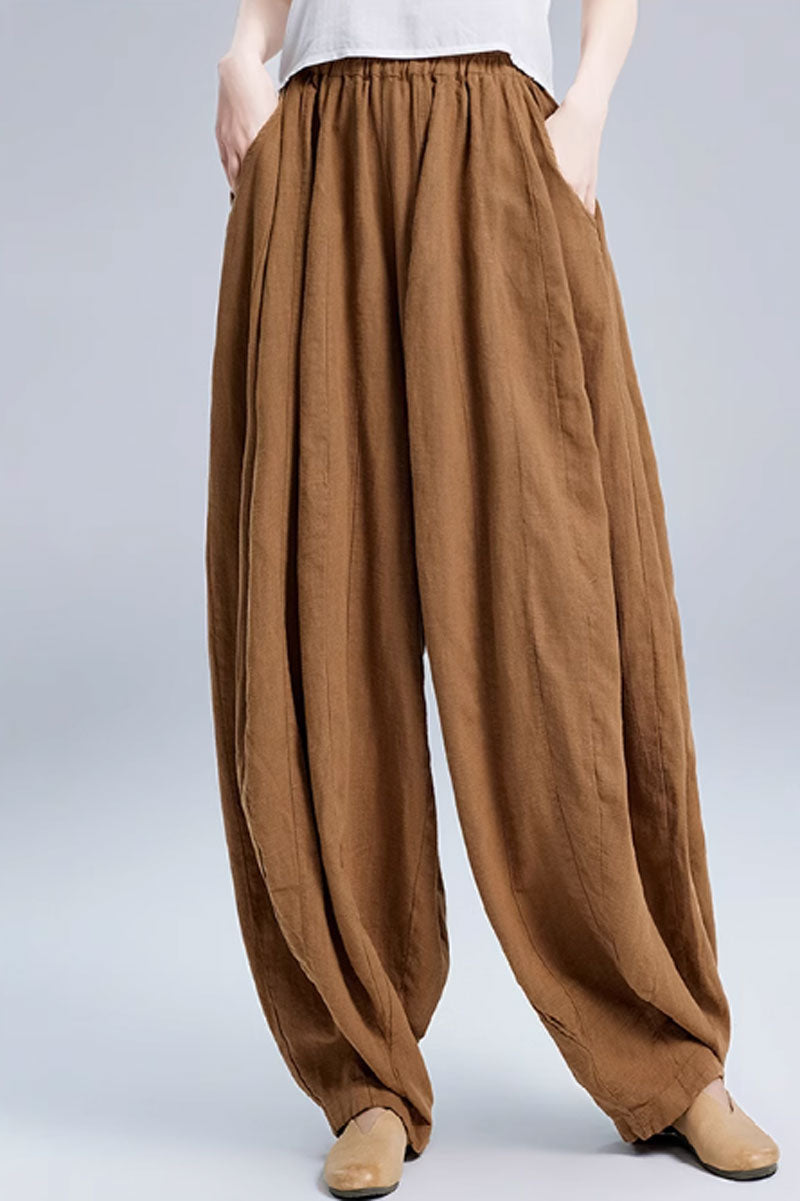 wide leg loose fitting long linen pants women C3867