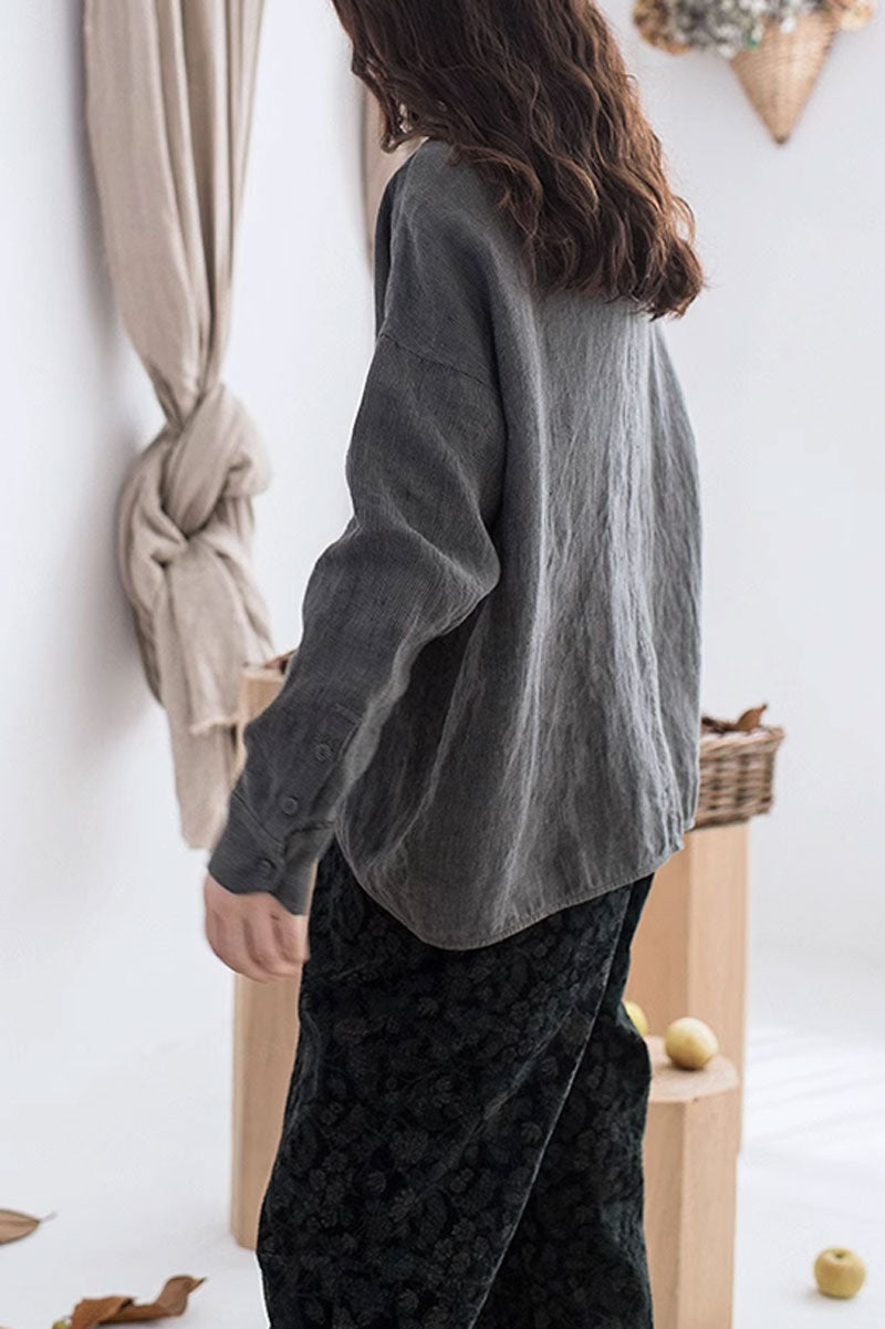 long sleeves womens linen shirt C3849