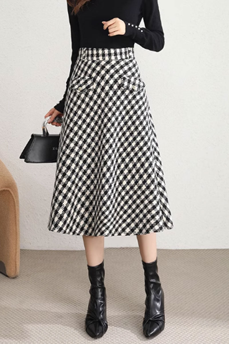 winter a line midi plaid skirt women C3752