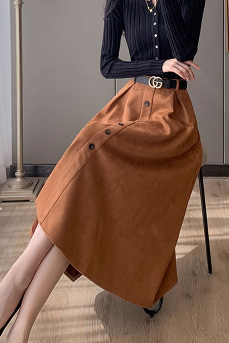 button down midi a line skirt women c3741