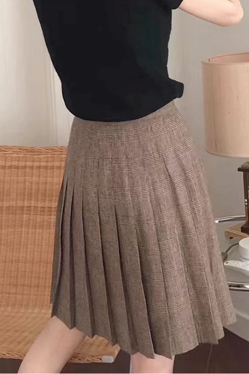 plaid wool skirt, short pleated winter wrap skirt women C3430