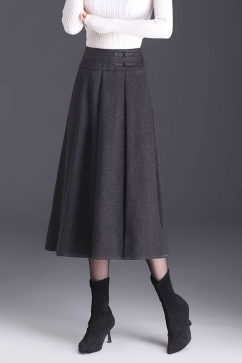 pleated a line midi wool skirt women C3755