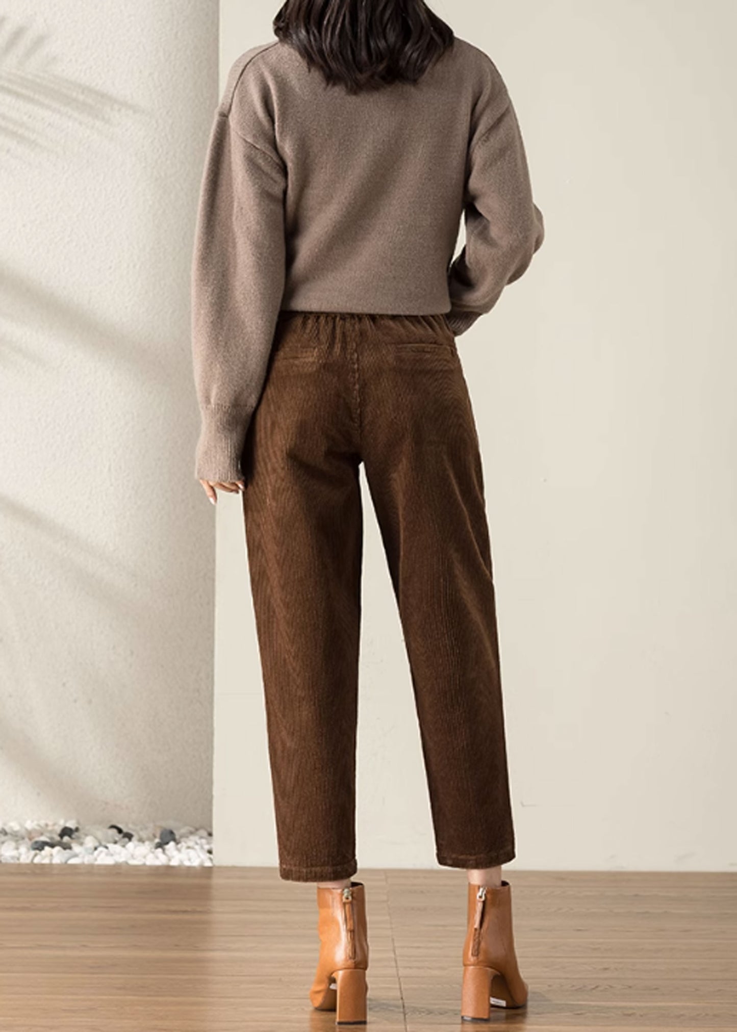 Women's Tapered Pants, Elastic Waist Corduroy Pants C3509