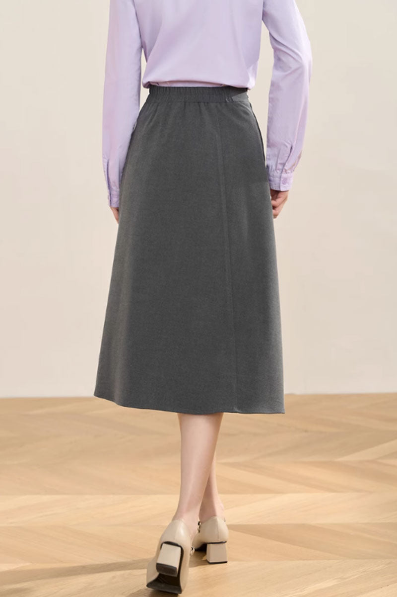Gray a line winter wool office skirt women C3534