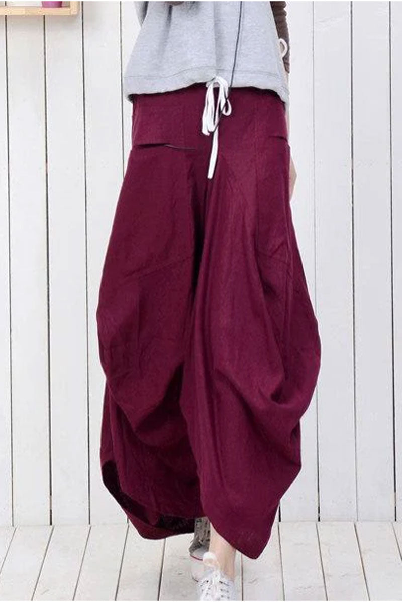 Maxi Linen Skirt - Raspberry Red Casual Modern Skirt (C789)
