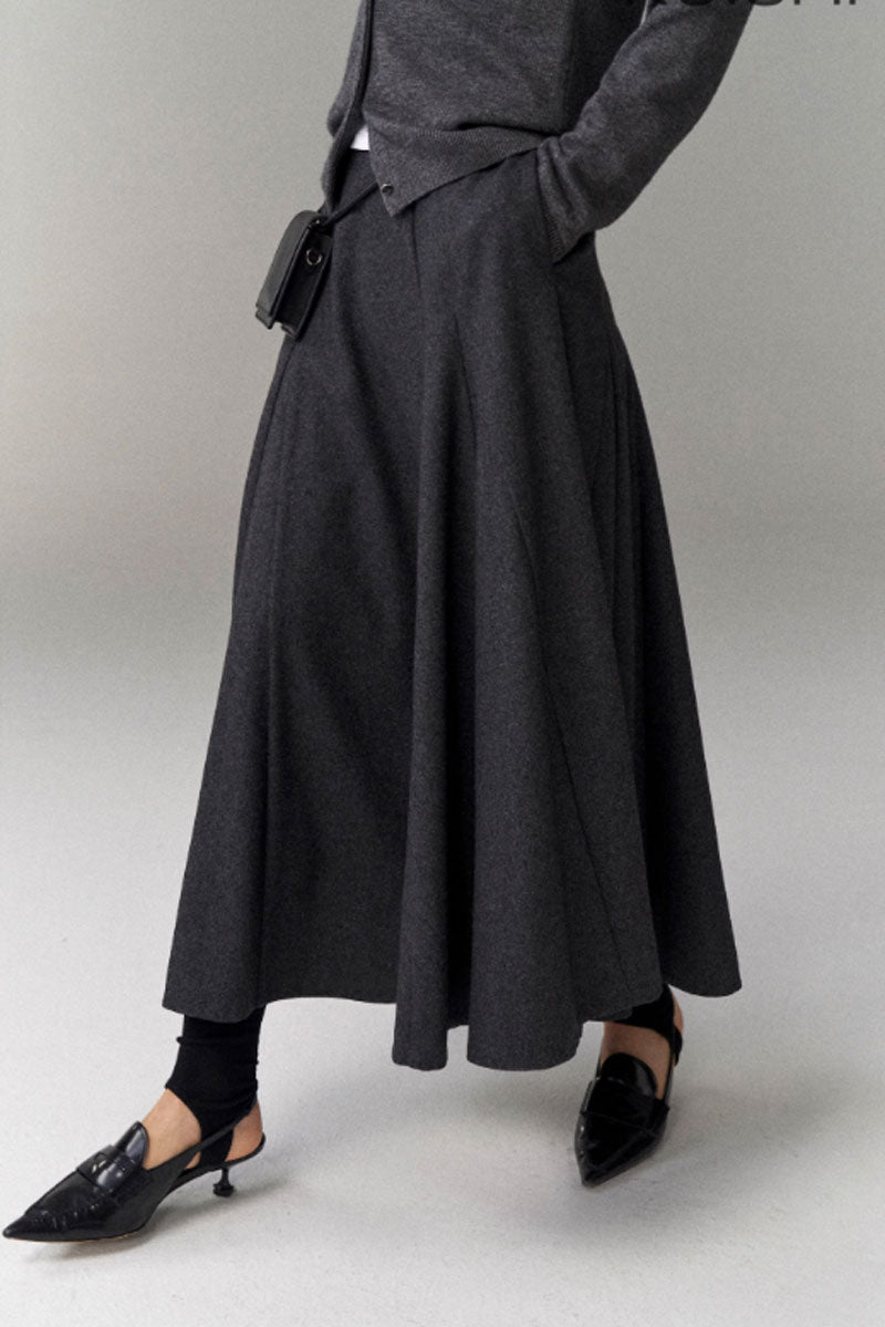 gray winter long wool skirt women  C3831