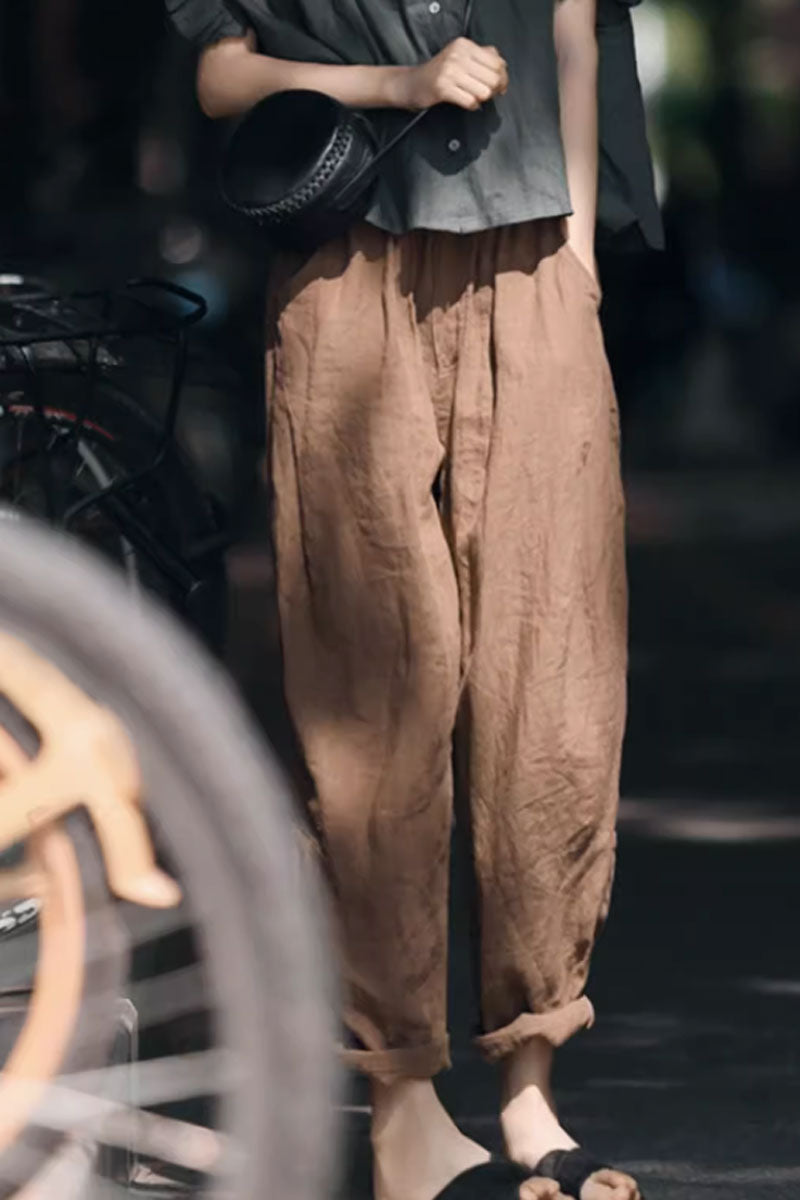 loose fitting brown womens pants with pocket  C3869