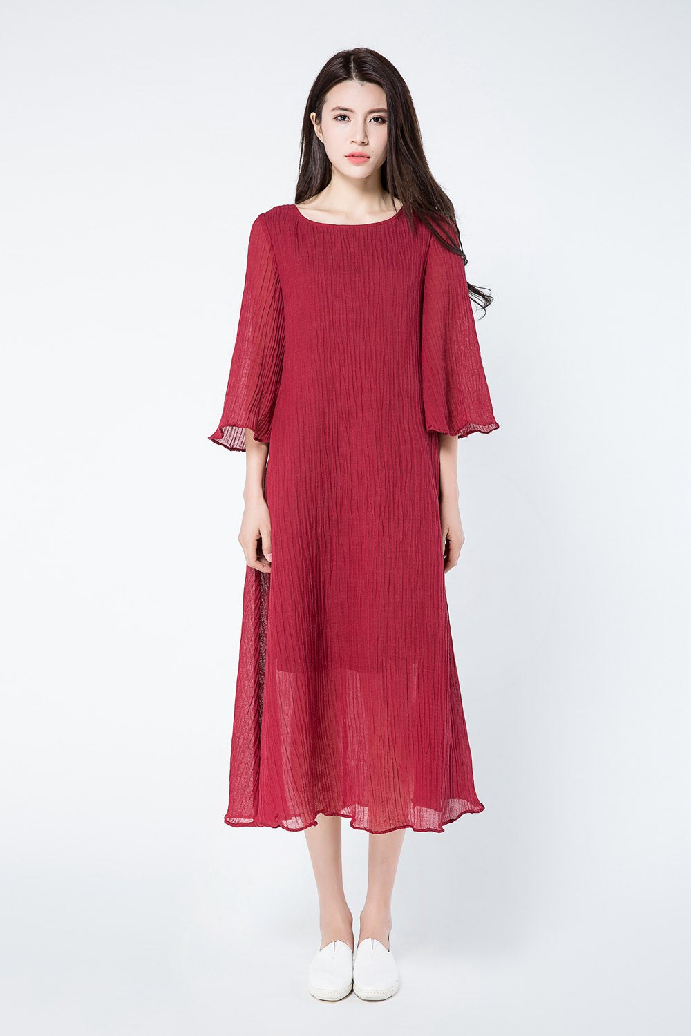 Loose fit summer linen dress women c1081