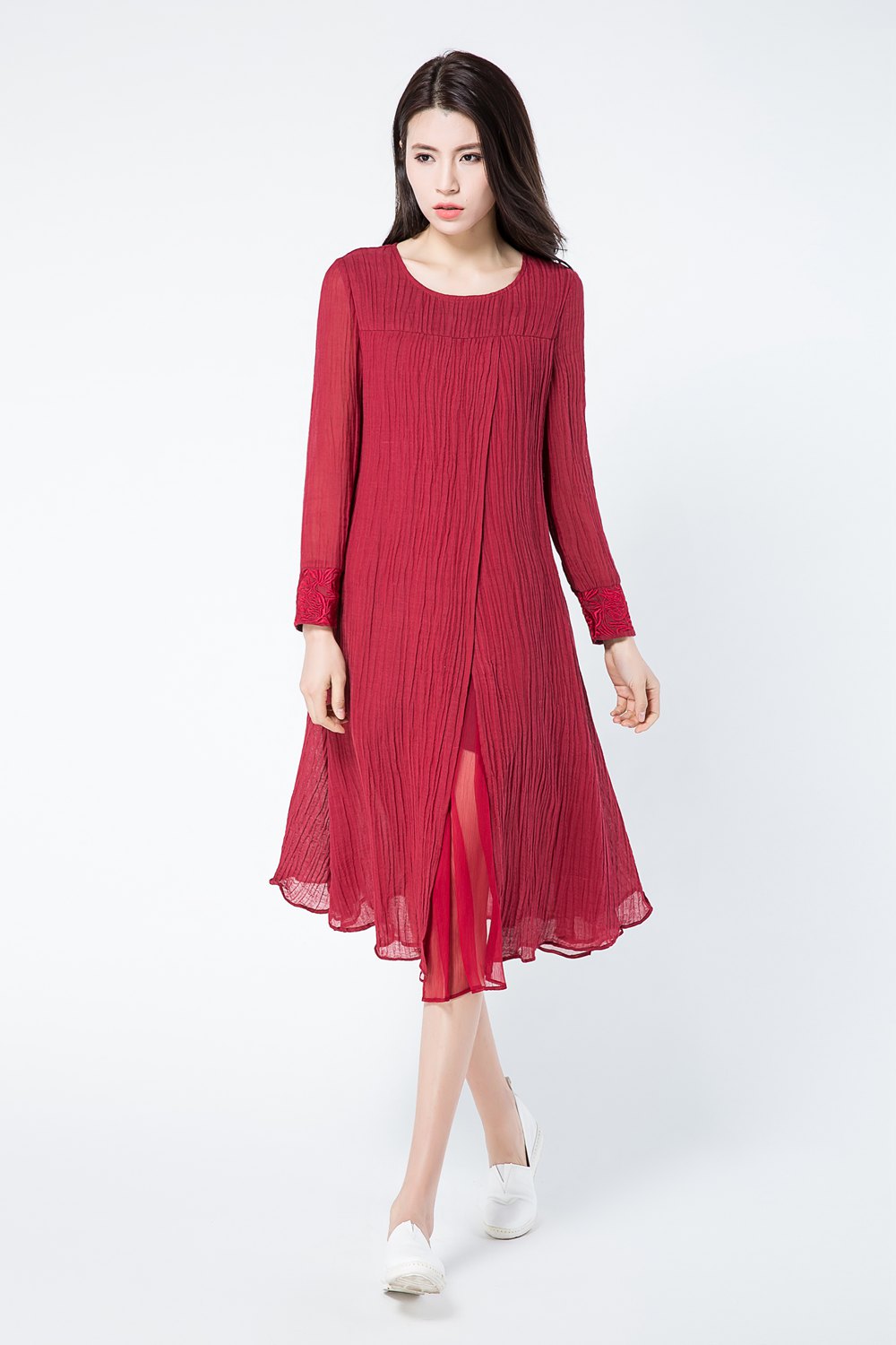 Loose fitting long sleeves linen dress c1084