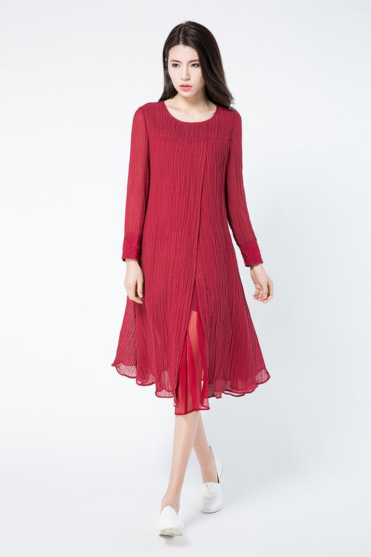 Loose fitting long sleeves linen dress c1084