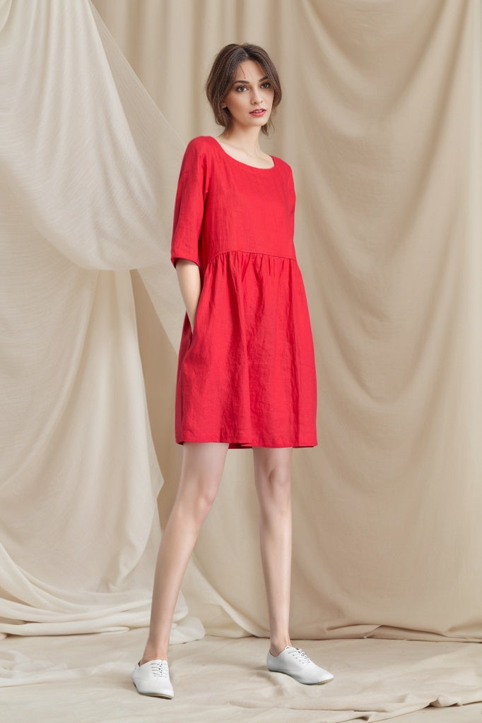 Shift Linen simple Loose dress C4804
