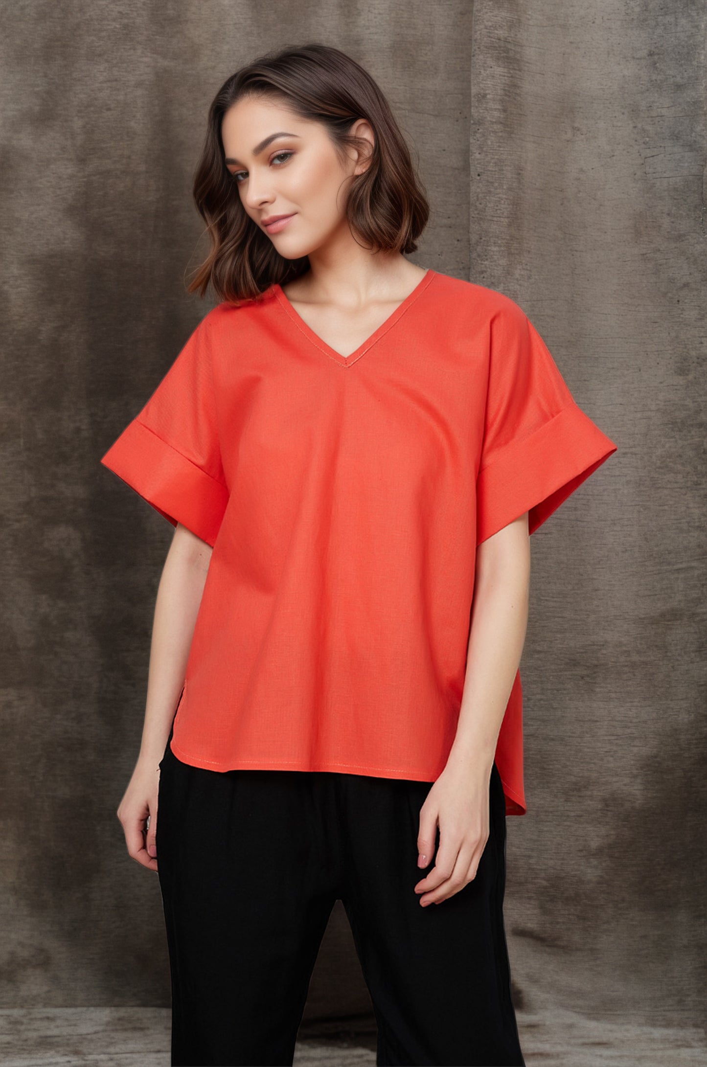 Women's Casual Orange Linen Tops C4845