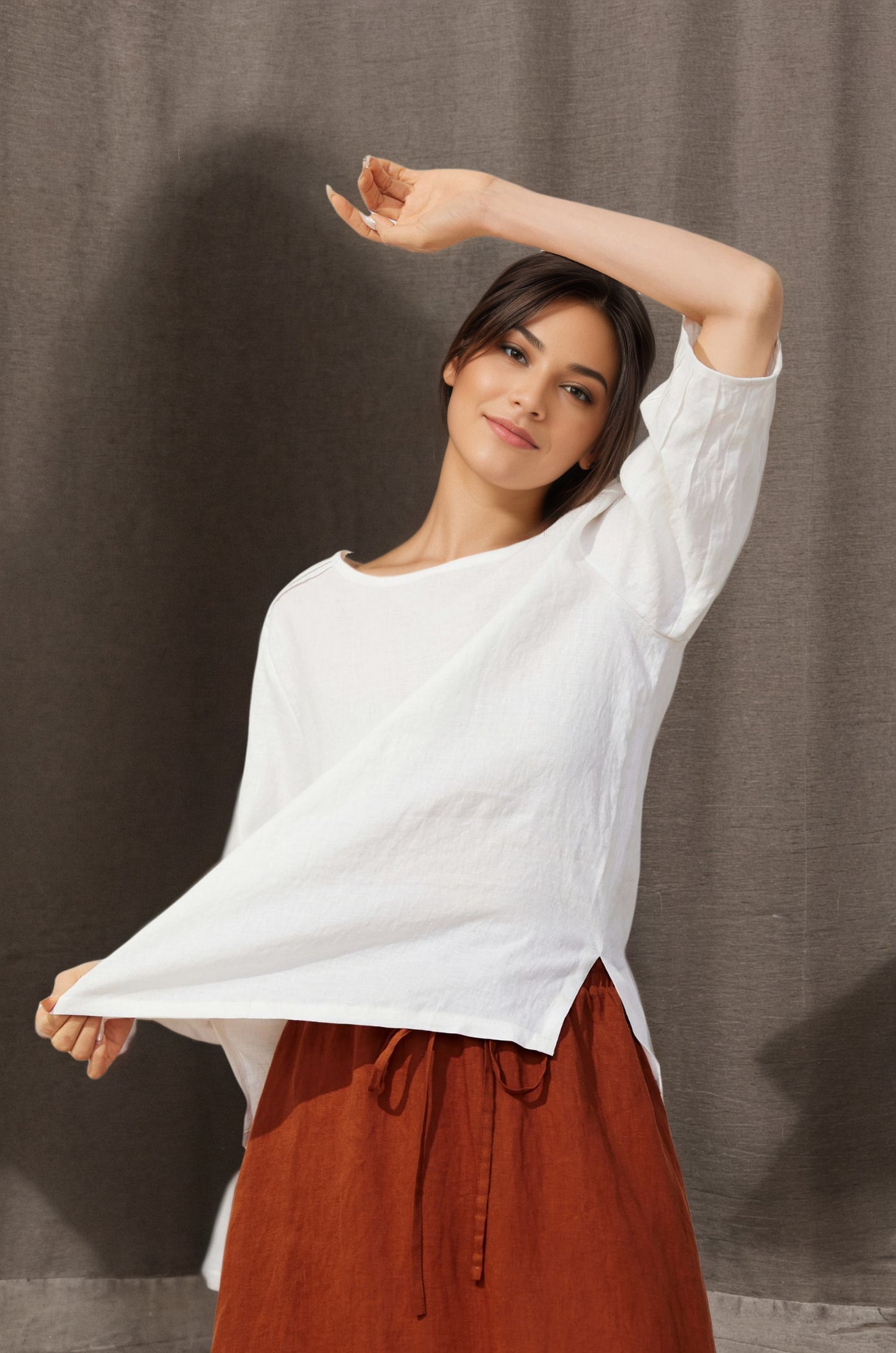 Women's Casual White Linen Tops C4852