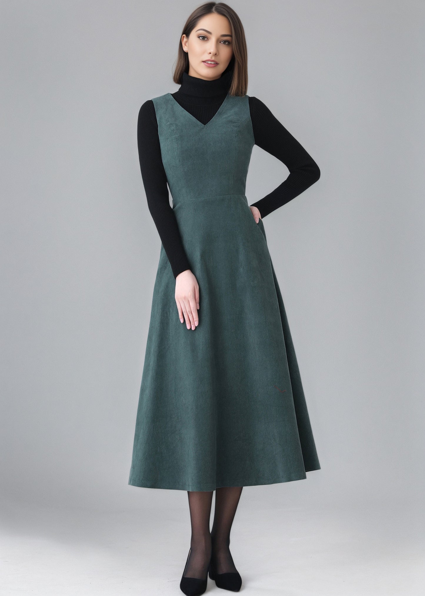 Autumn Winter Sleeveless Corduroy Dress C5152