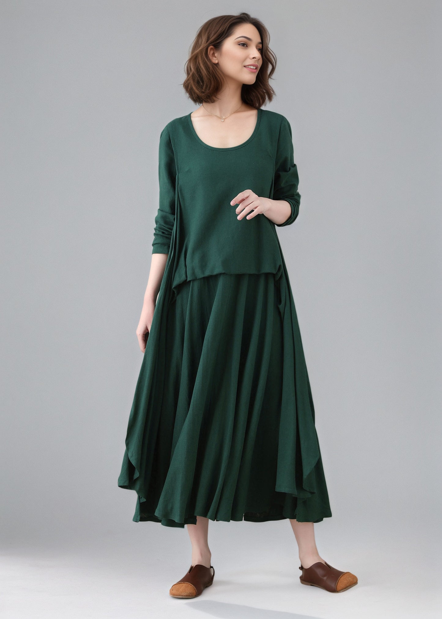 Green Asymmetrical Linen dress C5158
