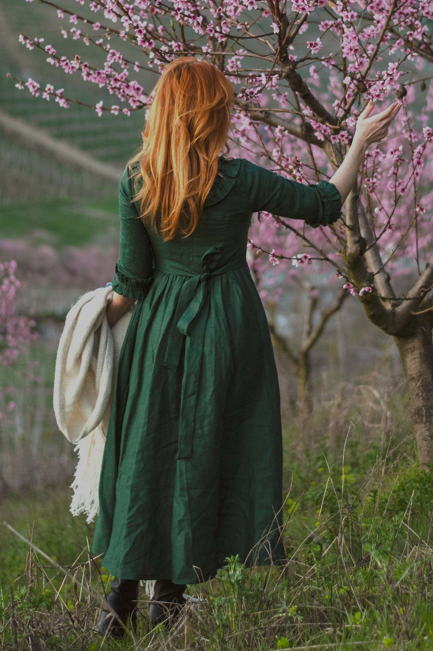 Linen maxi dress with ruffle for women c3955