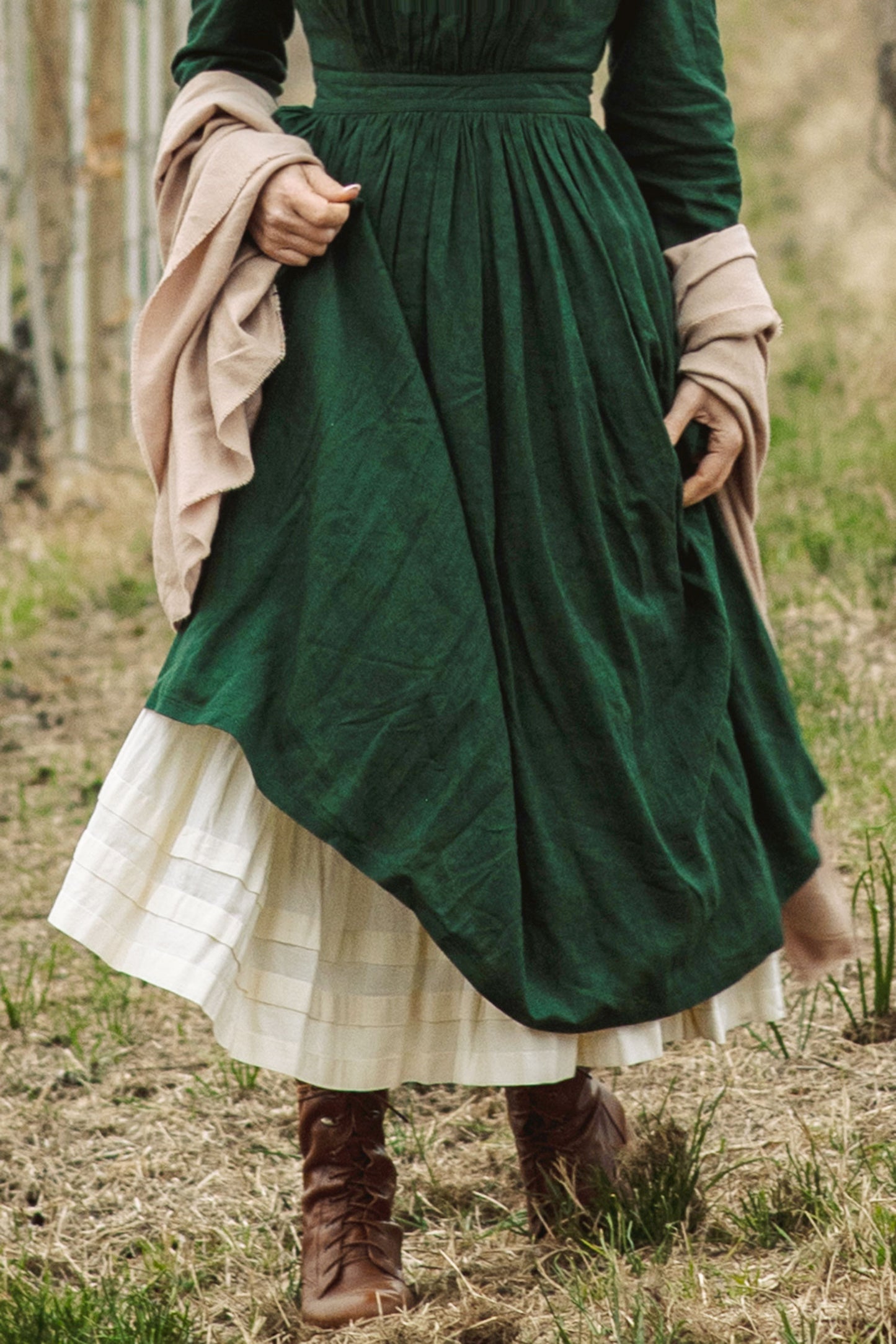 vintage inspired brown linen party dress C1776
