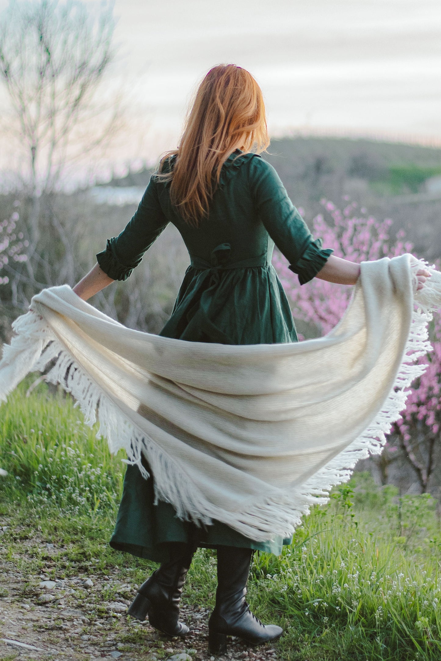 Linen maxi dress with ruffle for women c3955