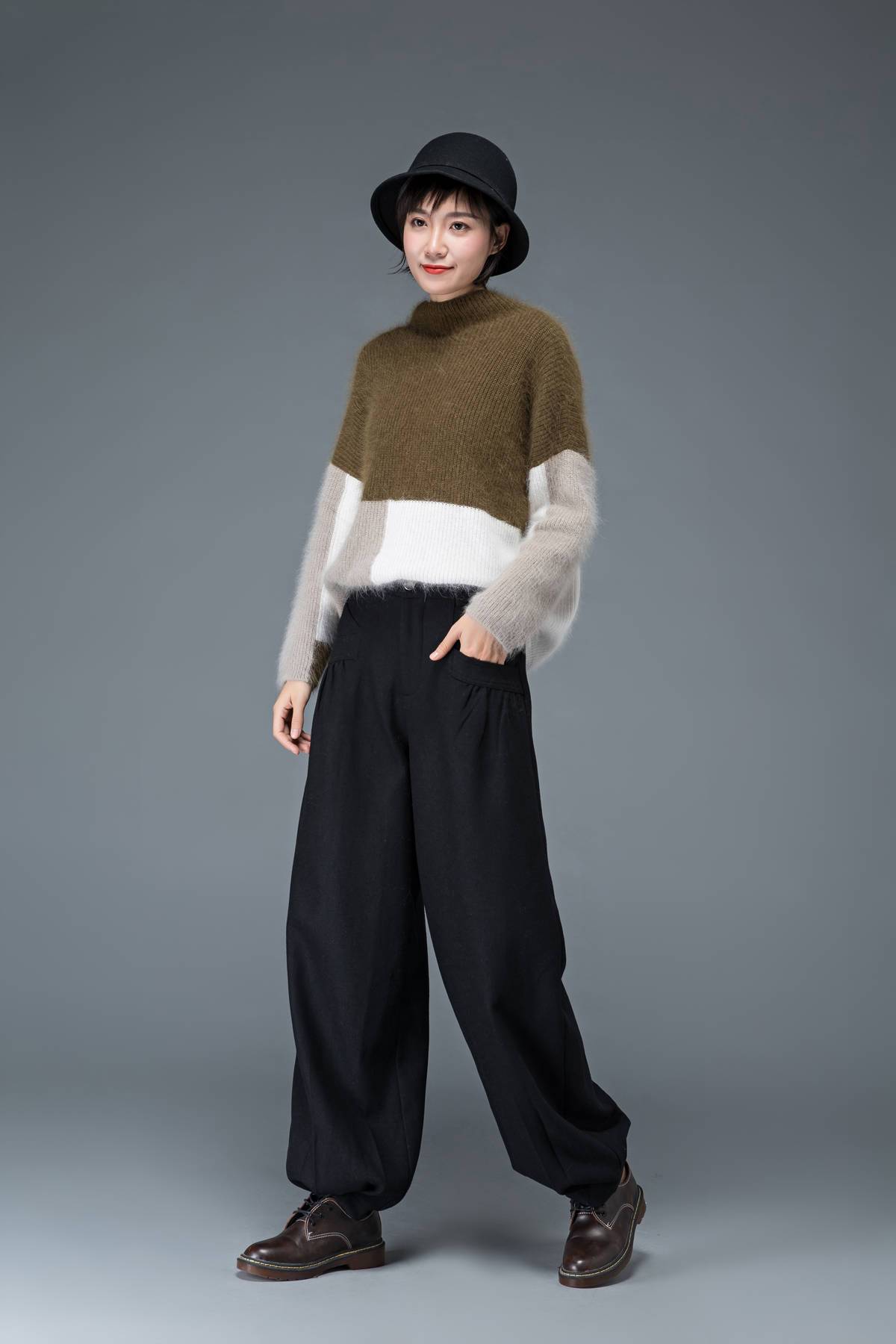 Black pants, womens pants, wool pants, black long pants, wide leg pants, casual pants, winter pants, maxi pants with pockets C1179