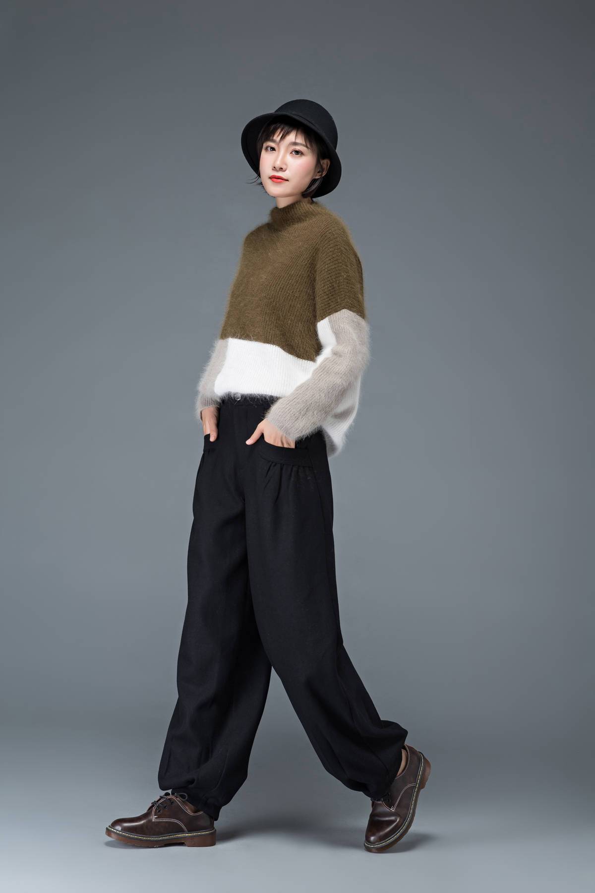 Black pants, womens pants, wool pants, black long pants, wide leg pants, casual pants, winter pants, maxi pants with pockets C1179
