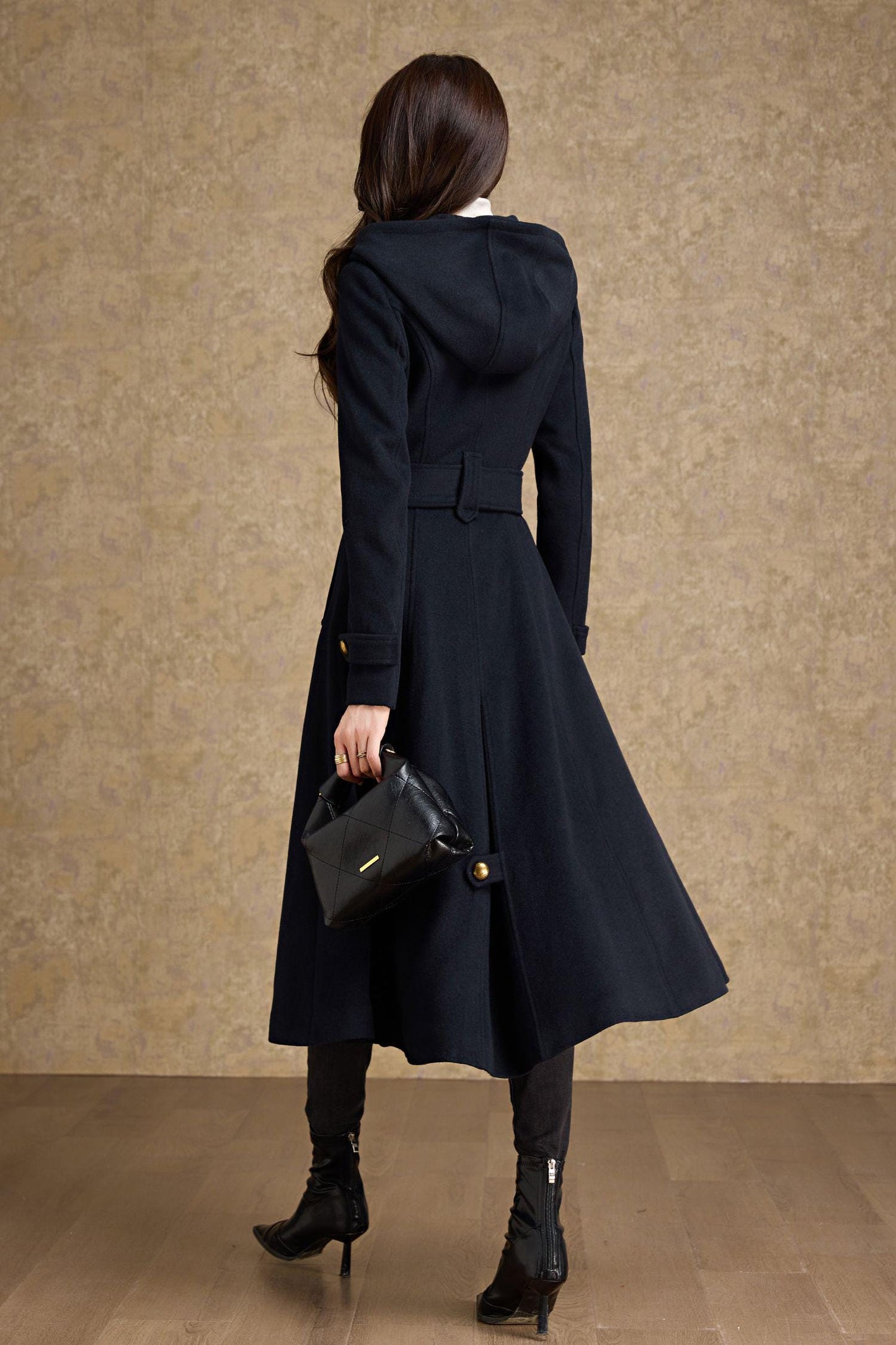 Brown Wool Blend Trench Coat – Hooded Double Breasted Belted, Midi Winter Coat, Ylistyle C5293