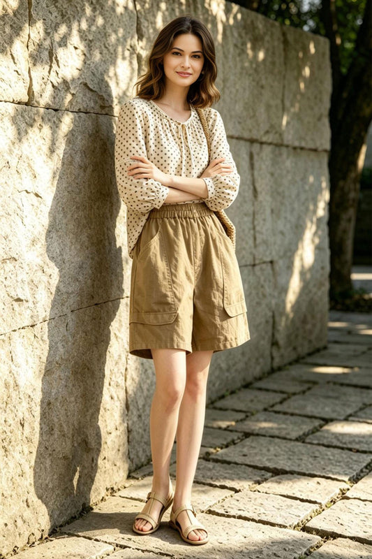 Linen summer shorts, Casual shorts, Womens shorts with pockets, Beach linen shorts, handmade shorts, Elastic waist shorts, Ylistyle C5533