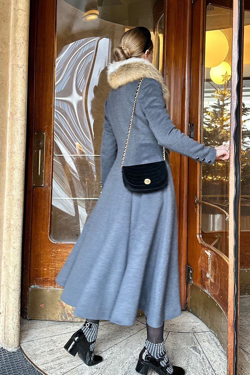 Winter long gray wool coat women C3841