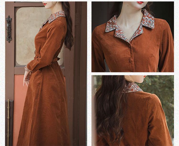 Corduroy autumn shirt dress women TT5034
