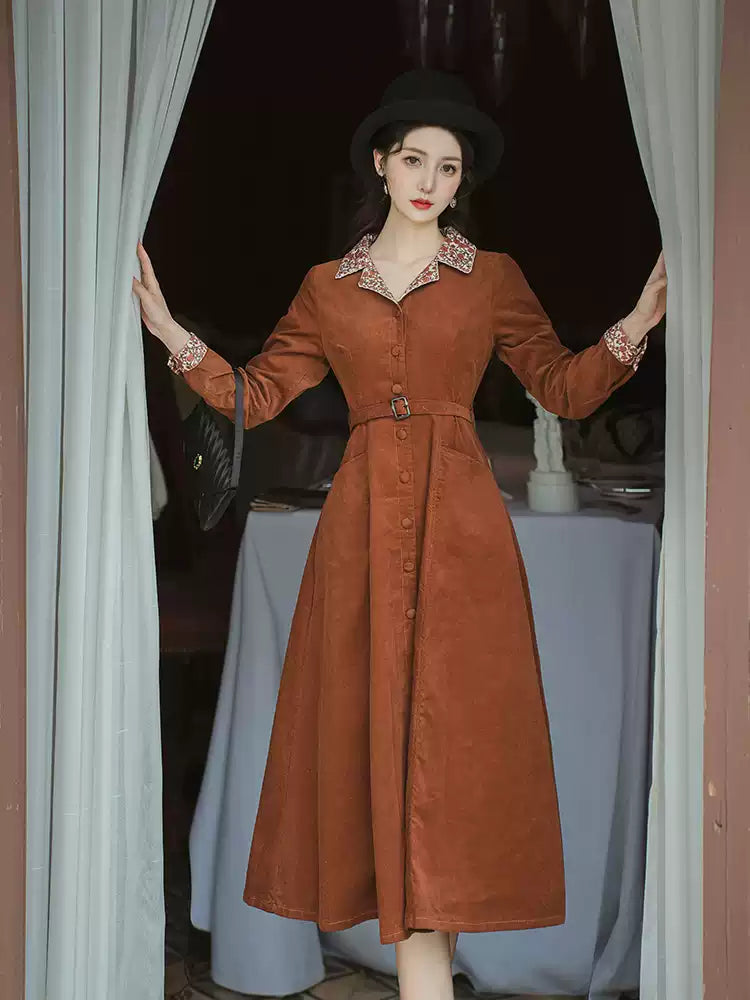 Corduroy autumn shirt dress women TT5034