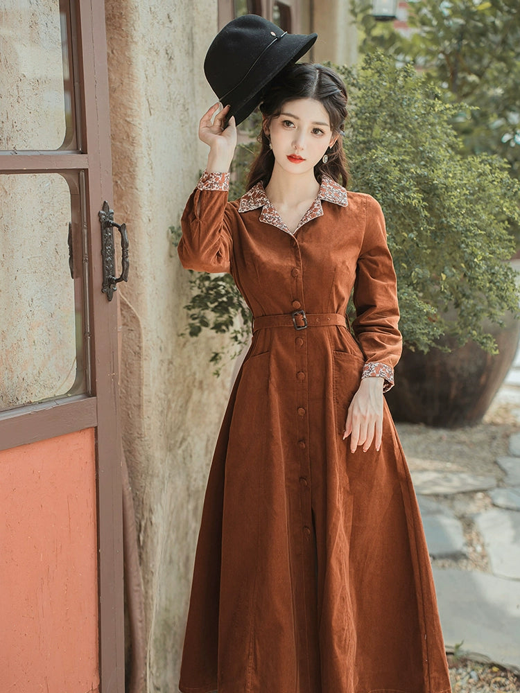 Corduroy autumn shirt dress women TT5034