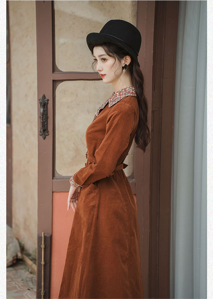 Corduroy autumn shirt dress women TT5034