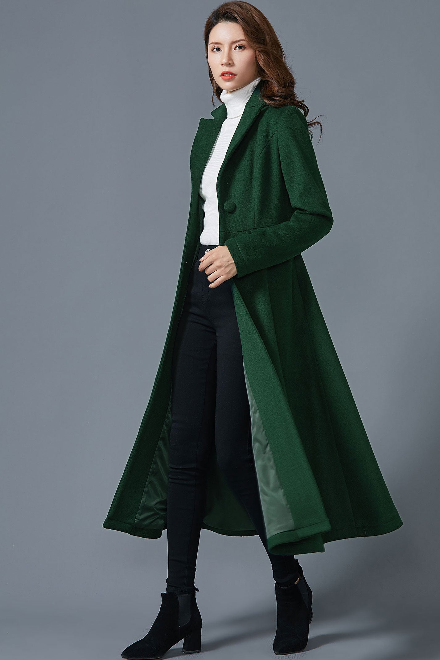 Dark green long wool coat C1614 -Size M us8 #CK2301090