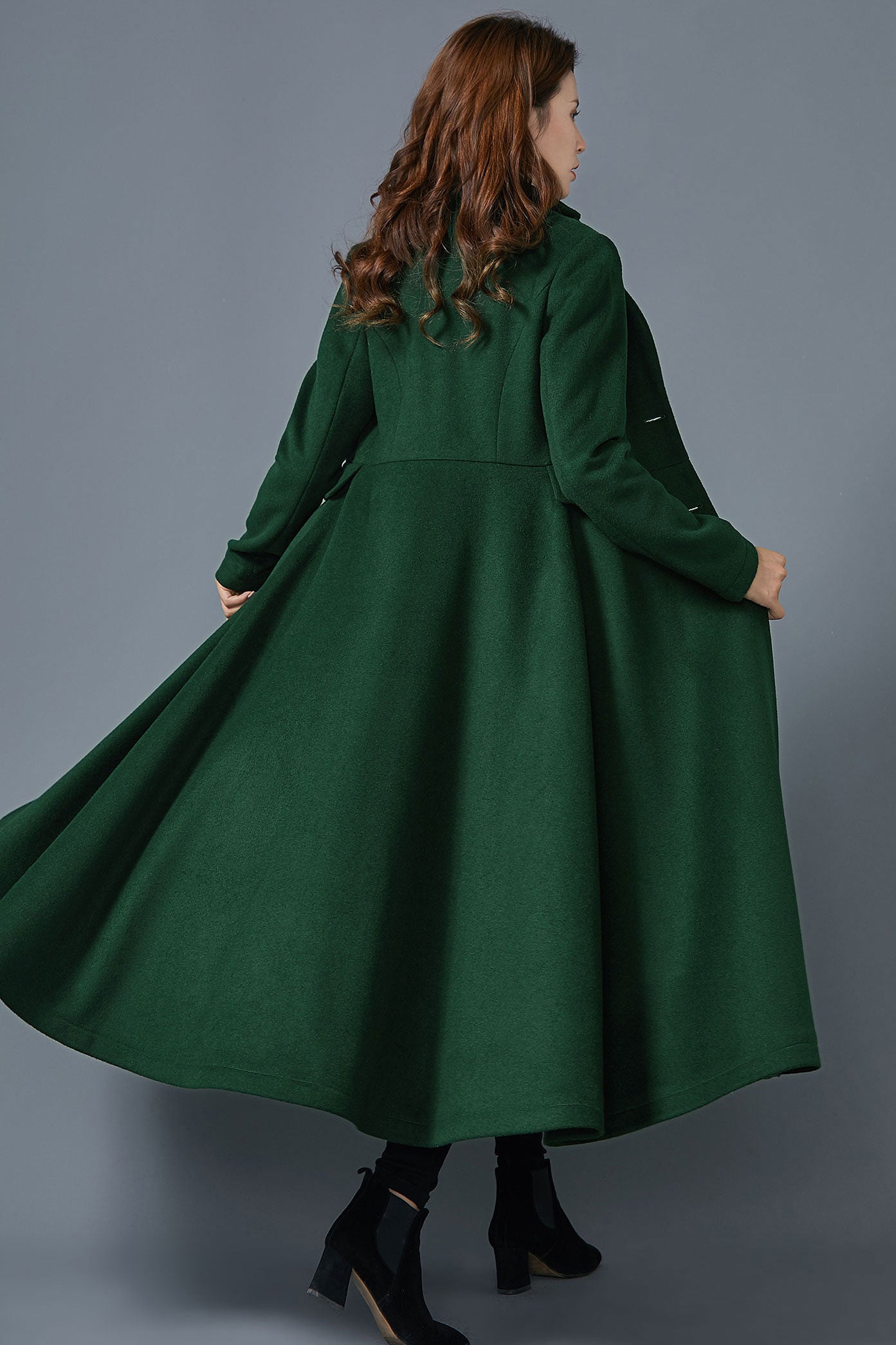 Dark green long wool coat C1614 -Size M us8 #CK2301090