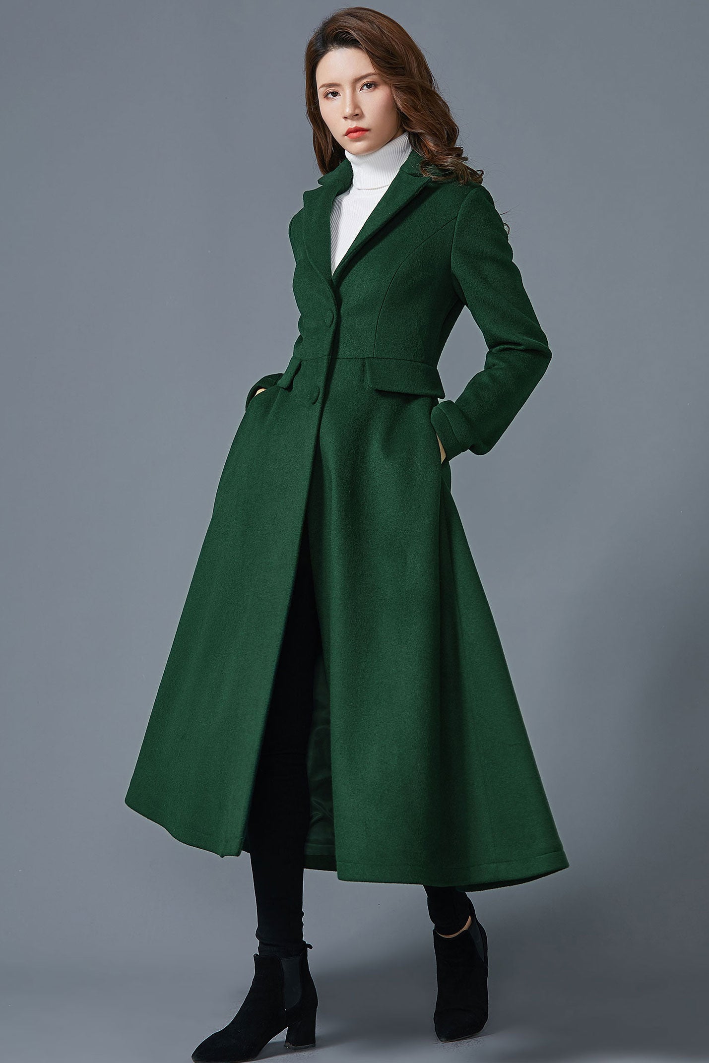 Dark green long wool coat C1614 -Size M us8 #CK2301090