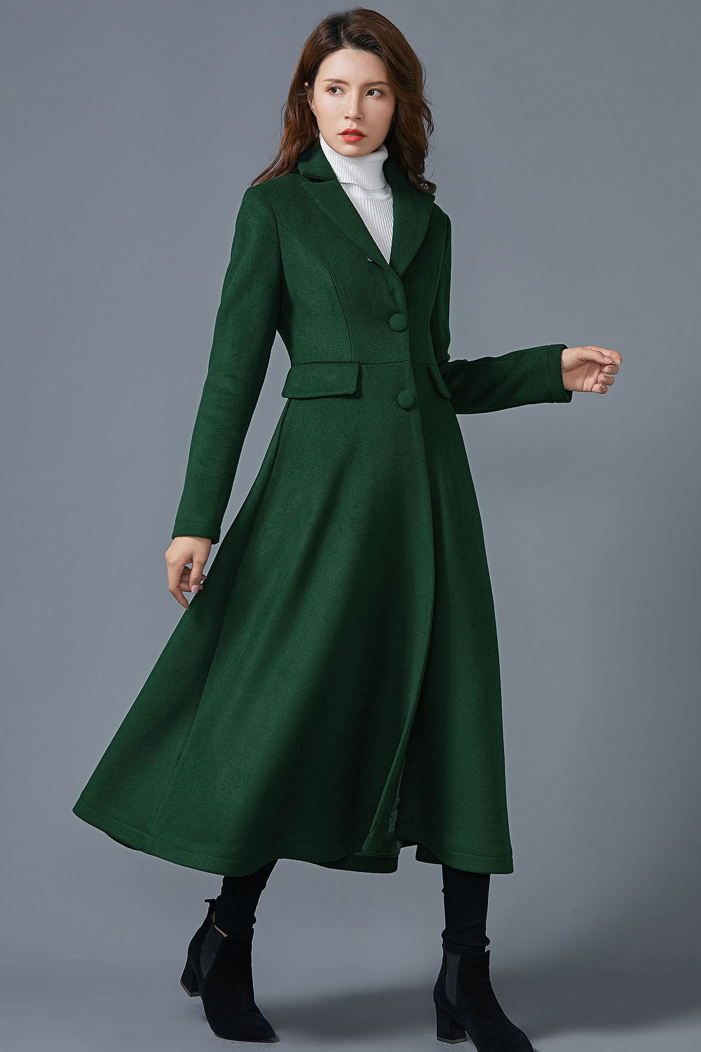Dark green long wool coat C1614 -Size M us8 #CK2301090