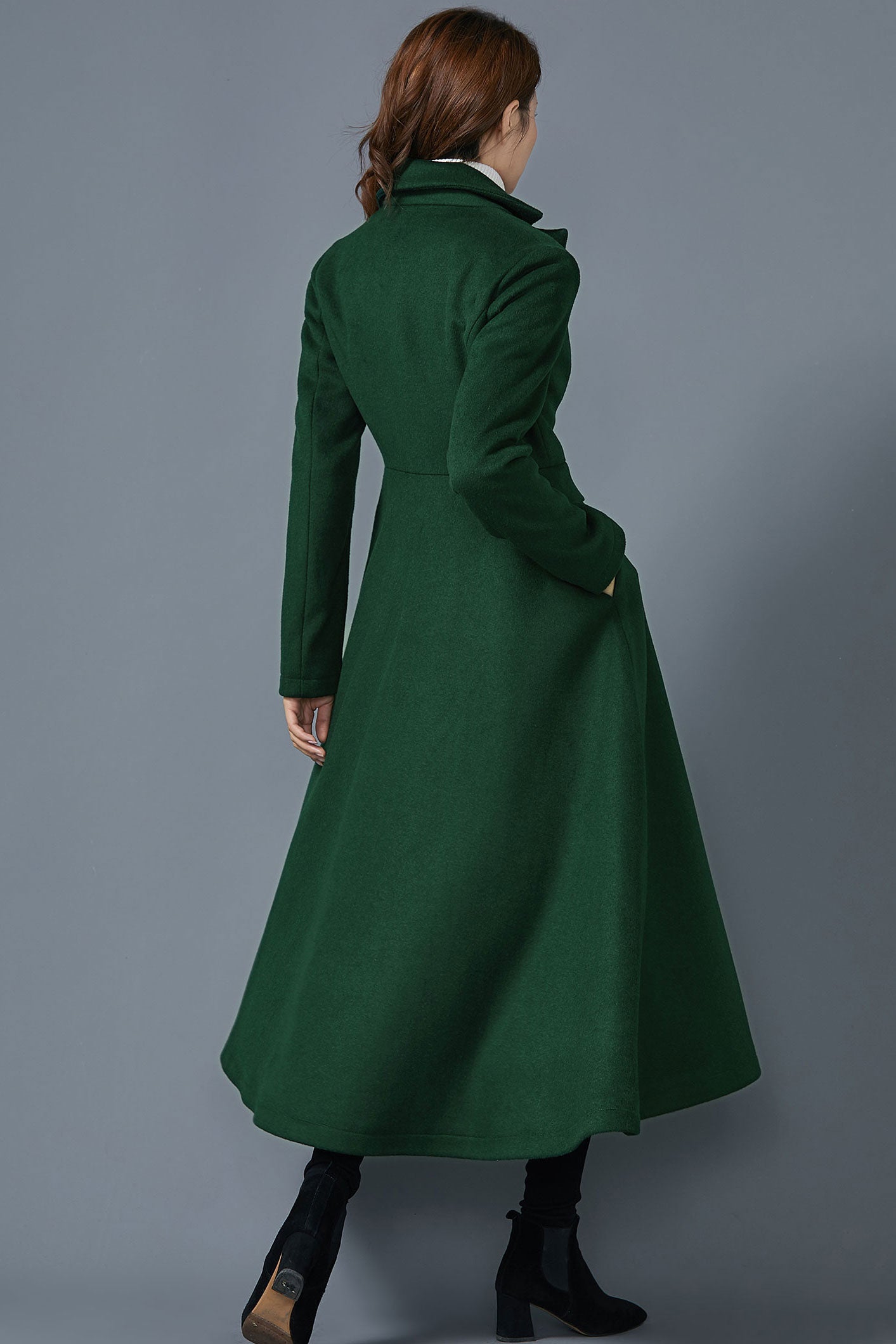 Dark green long wool coat C1614 -Size M us8 #CK2301090