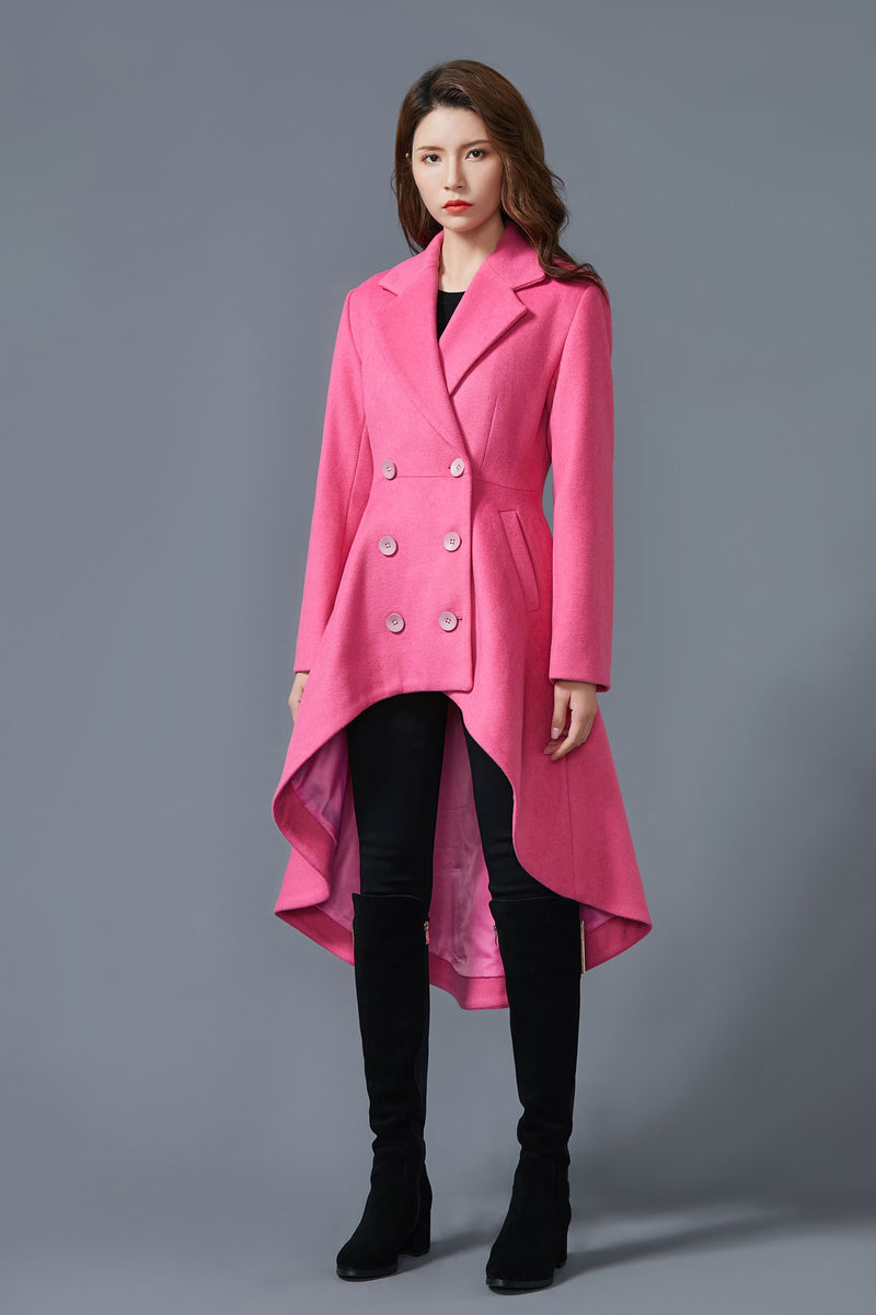 Wool women's pink wool coat tuxedo coat wool jacket dress coat C1588