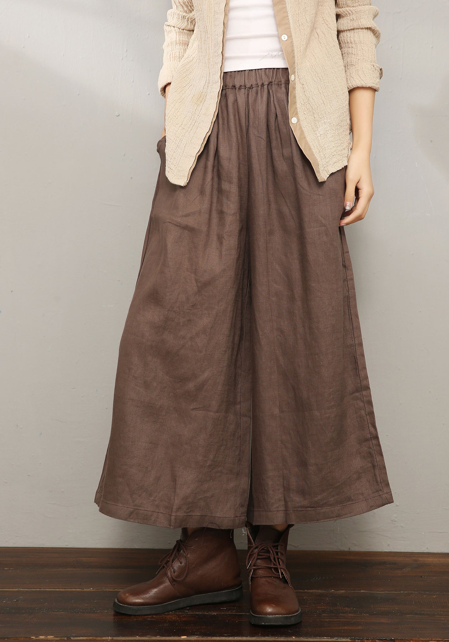 Brown Palazzo Linen Pants C196601