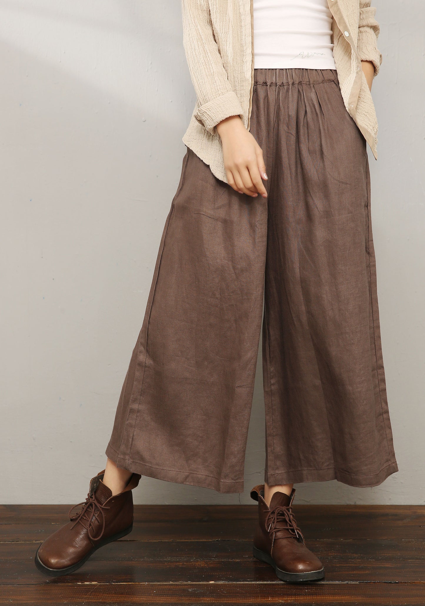 Brown Palazzo Linen Pants C196601
