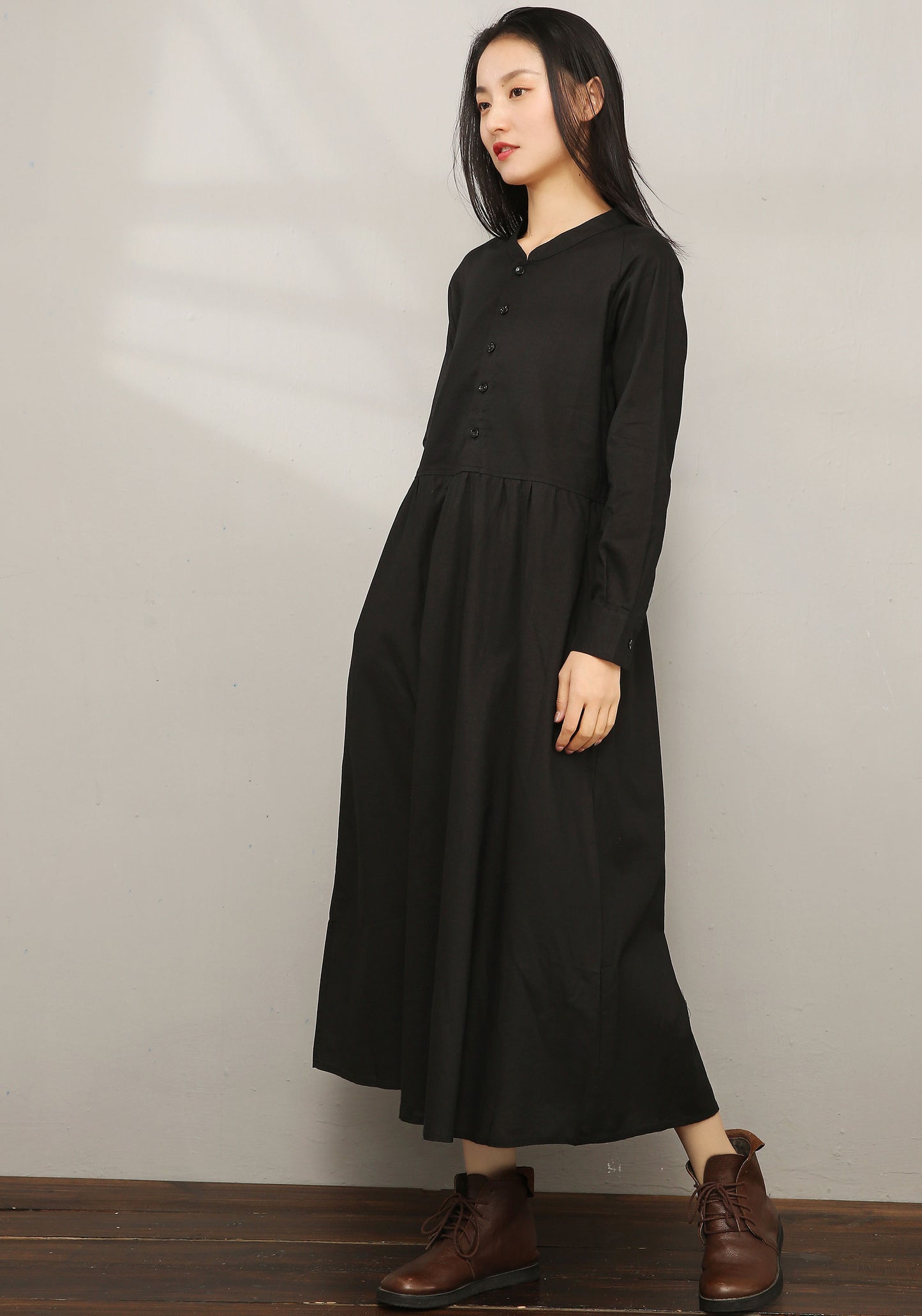 Black Loose fit Linen Shirt Dress C1974