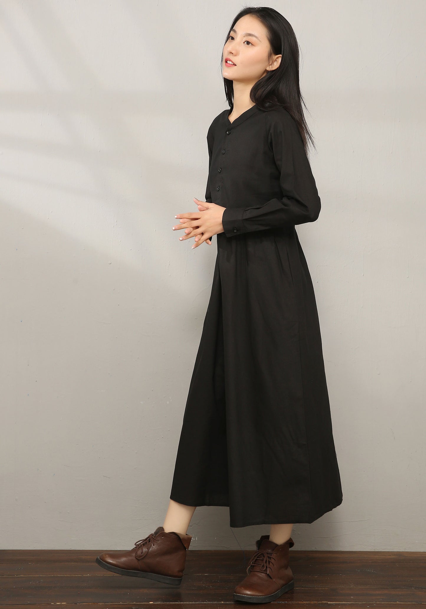 Black Loose fit Linen Shirt Dress C1974