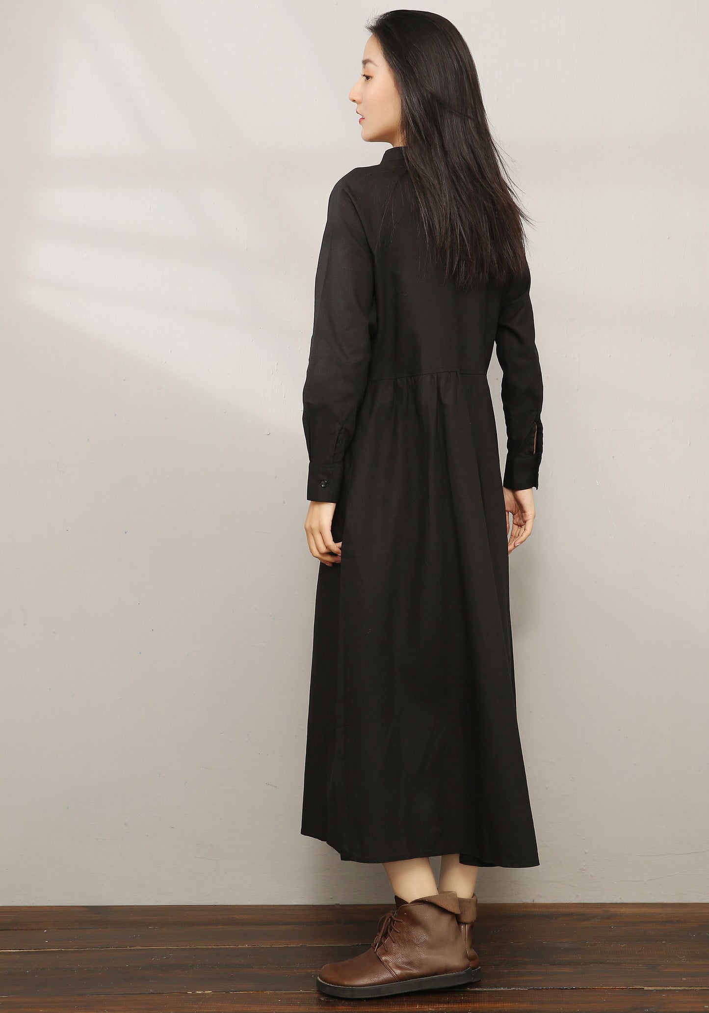 Black Loose fit Linen Shirt Dress C1974