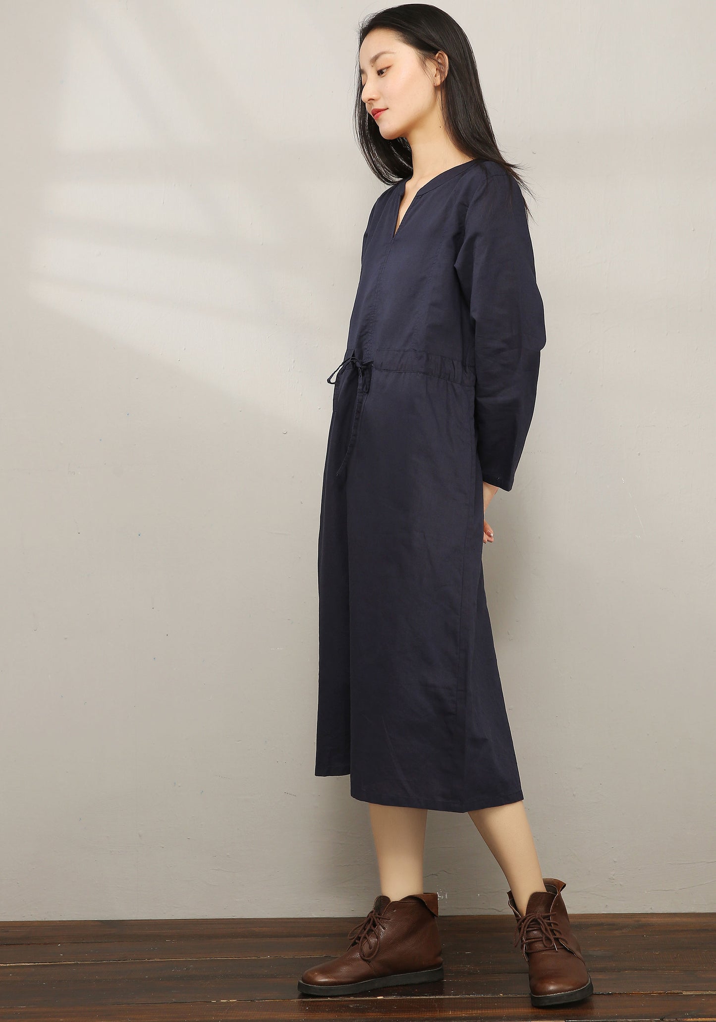 Casual Midi V-neck Shirt Dress C1975